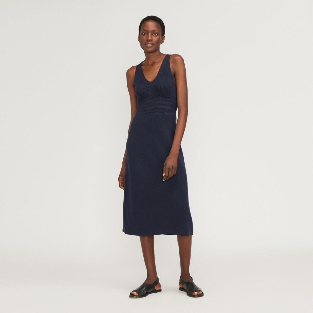 Everlane The Ribbed Cotton Cross-Back Dress Blue Base - Size M
